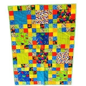 Handmade Patchwork Baby Quilt Dinosaurs Dogs Baseball Frog Blanket Novelty Print